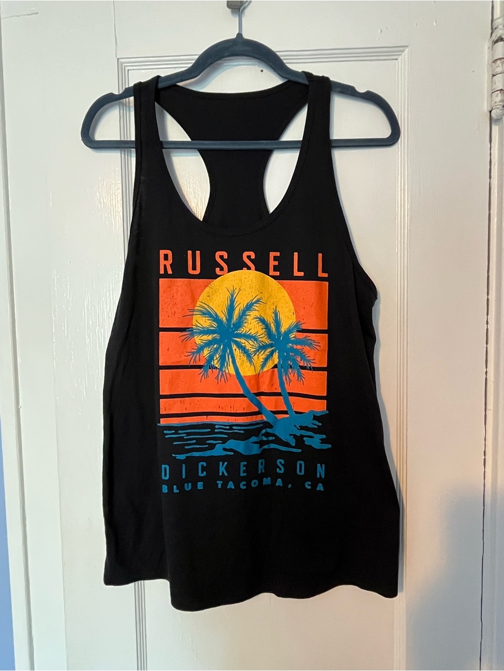 Russell Dickerson Graphic Tank Top - Black with Orange & Blue Tropical Print